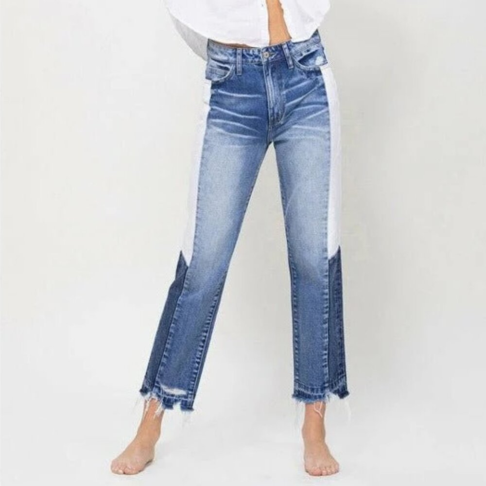 Vervet by Flying Monkey Two-Tone Distressed Straight-Leg Jeans